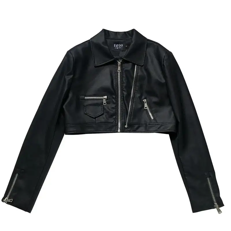 

2026 New Short Locomotive LeatherJacket Women Double Zipper Washed PU Leather Coat Versatile PU Leather Spring Autumn Jacket