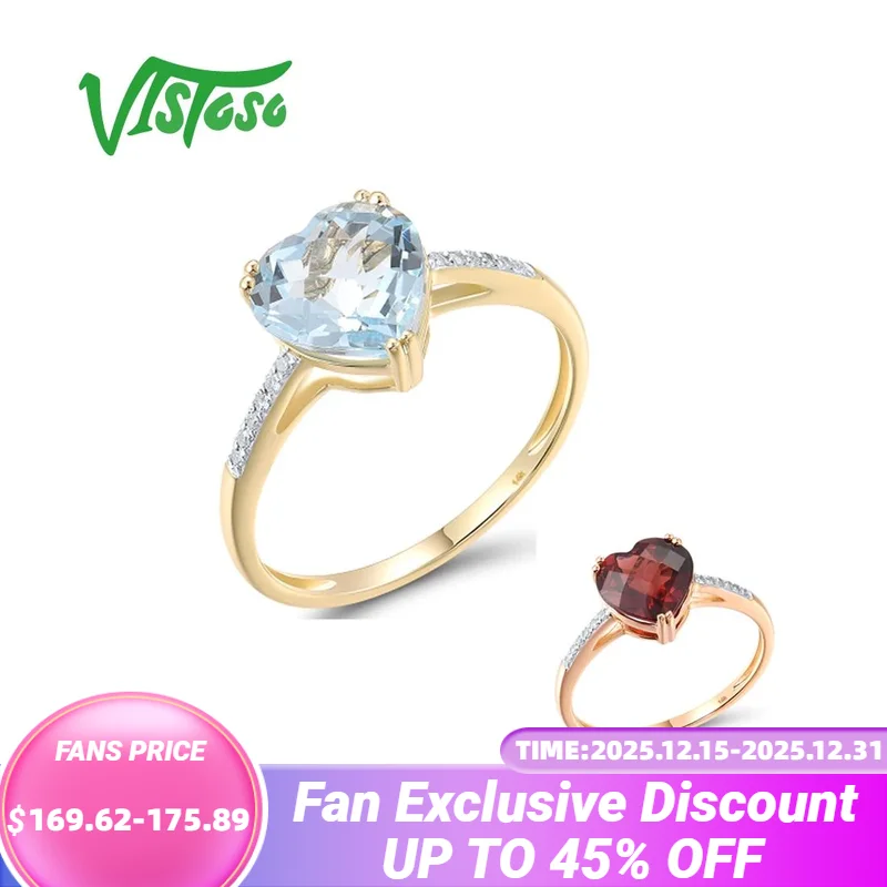 

VISTOSO Genuine 14K 585 Rose Yellow Gold Ring For Women Sparkling Diamond Sweat Heart Garnet Blue Topaz Weeding Fine Jewelry