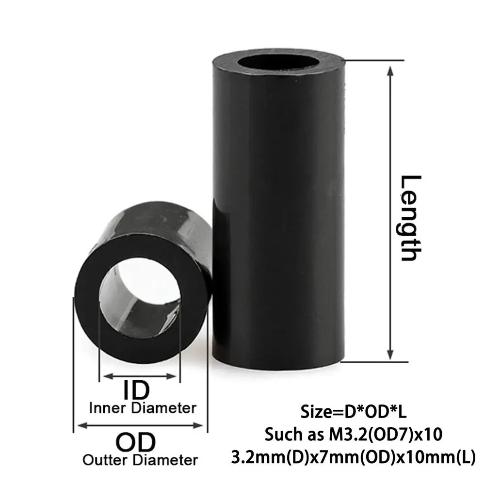 10Pcs/Pack New Non-Threaded ABS Spacer TV Install Column Pillar PCB Board Support Hollow Standoff Black M3-M10 Nylon Washer