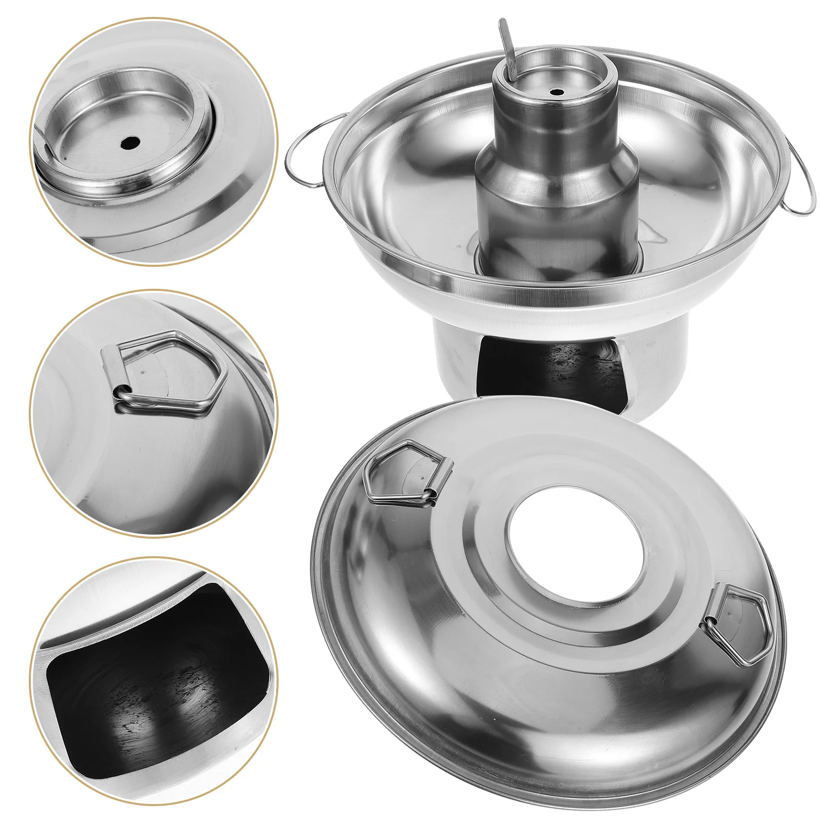 

Double Handle Stainless Steel Hot Durable Cooking Pot For Home Outdoor With Alcohol Stove Portable Kitchen Cookware Easy Clean