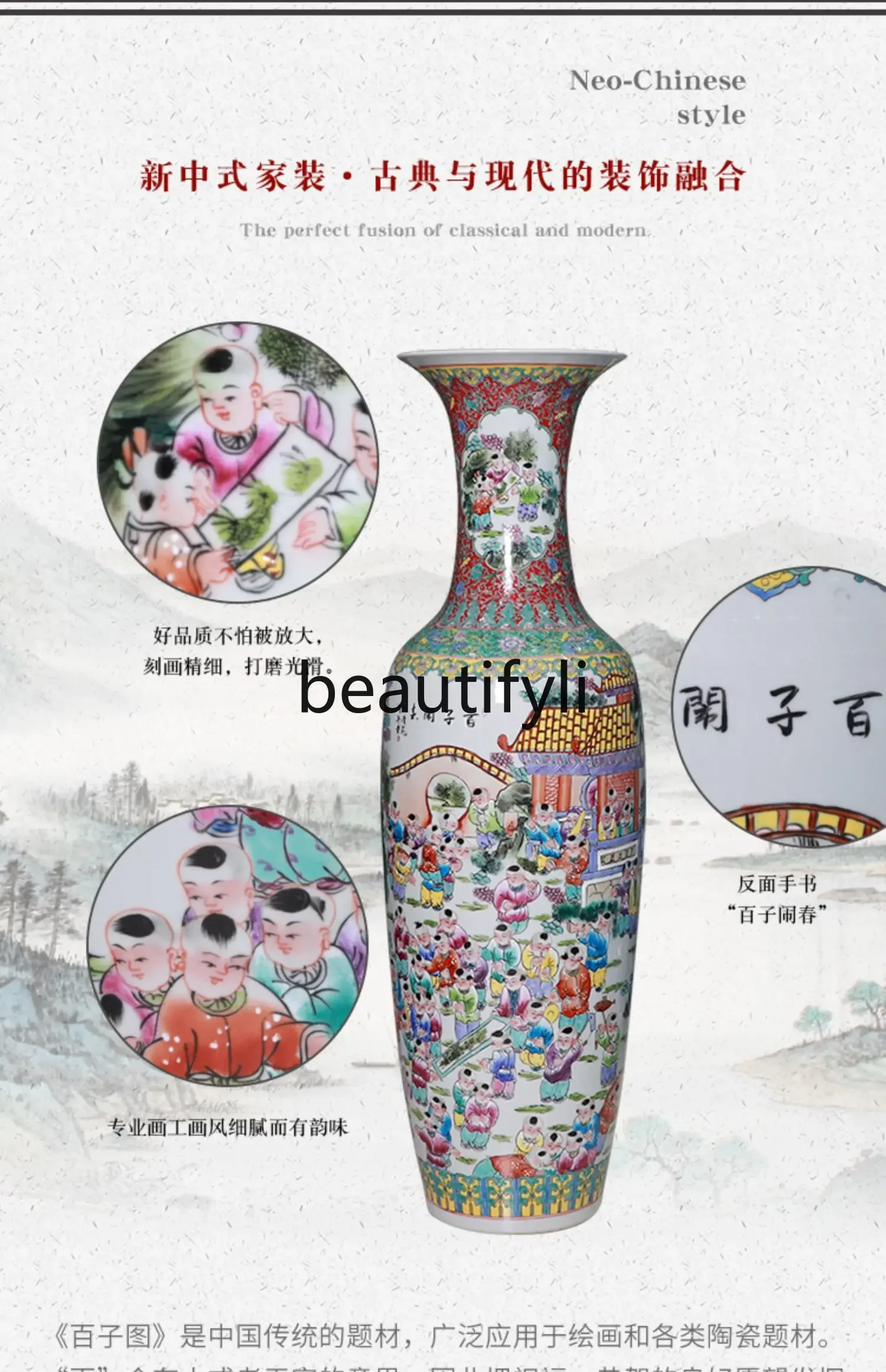 

t Jingdezhen pastel ceramics hand-painted floor-to-ceiling vase large flower arrangement living room hotel ornament