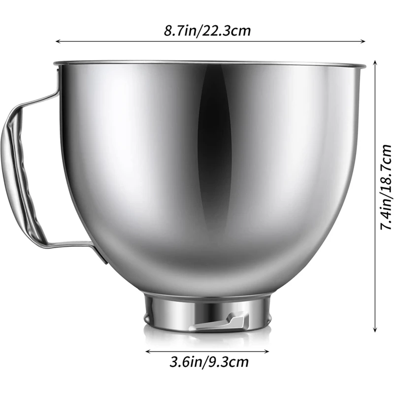 1 PCS Bowl Stainless Steel Silver For Kitchenaid 4.5-5 Quart Tilt Head Stand Mixer, For Kitchenaid Mixer Bowl, Dishwasher Safe