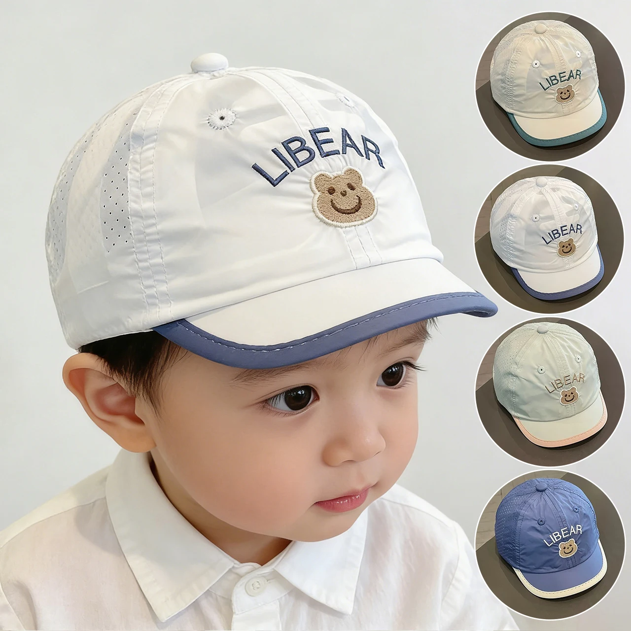 Gorra de Bebé de Malla con Visera de Pato, de Secado Rápido, para Verano, con Diseño de Oso, para Niños de 8 a 36 Meses