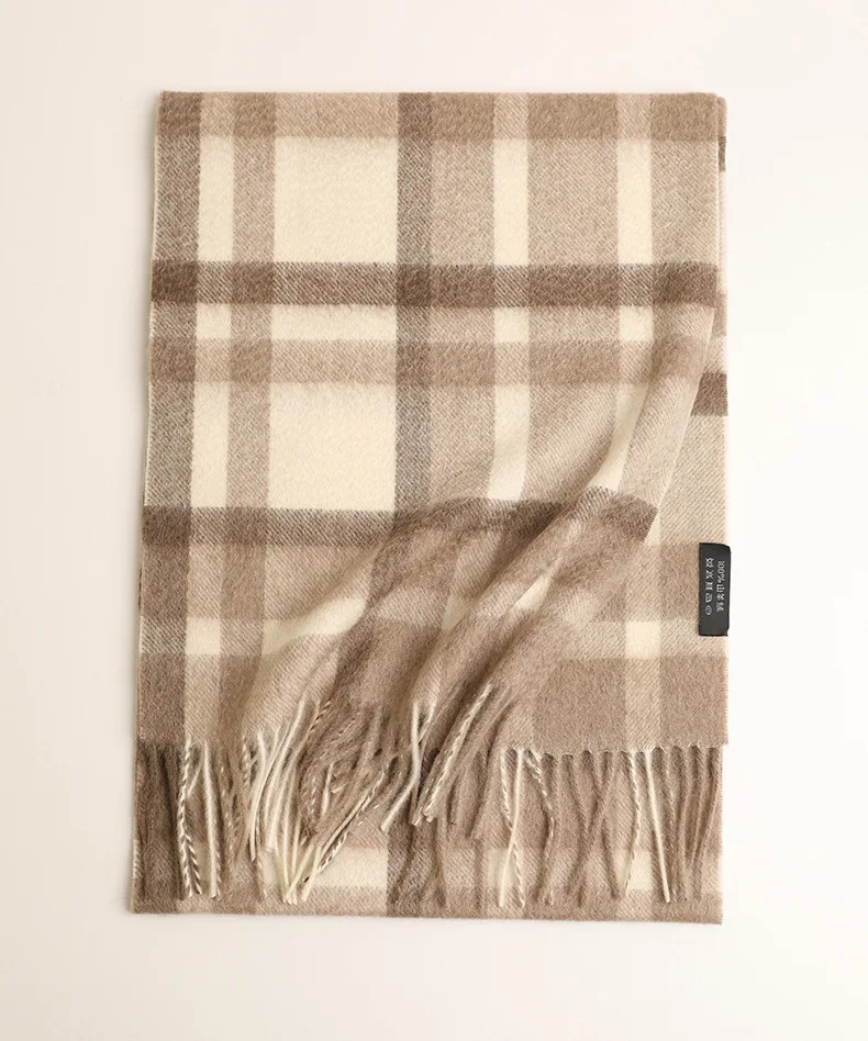 

Fringed Pure Cashmere Plaid Scarves Women Men Winter Warm Checked Scarf Inner Mongolian