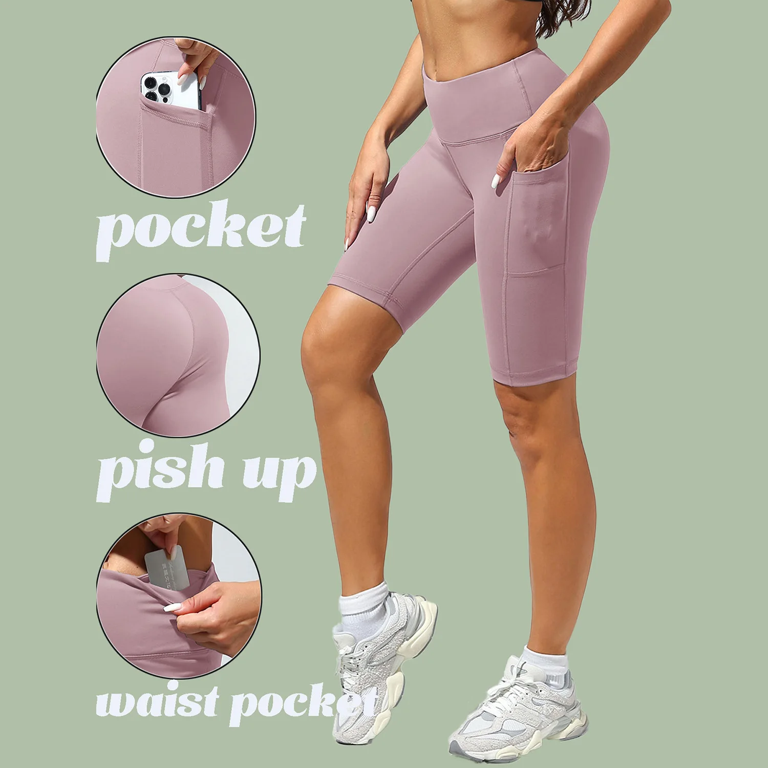 

2XXL 16 цветов, шорты с высокой талией и карманами, женские однотонные узкие эластичные спортивные шорты для фитнеса, компрессионные спортивные брюки с карманами