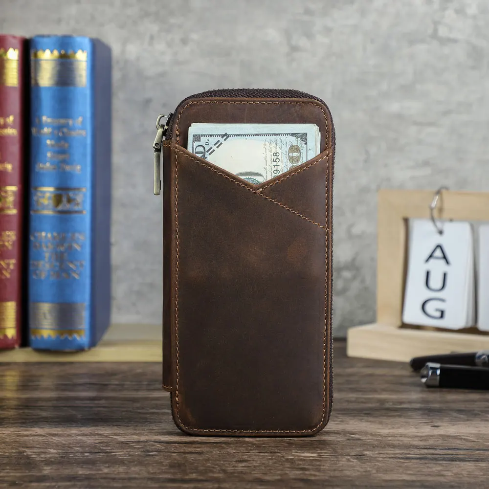 Eleganckie etui na długopisy z wysokiej jakości skóry licowej, zamykane na zamek, 4 przegródki, organizer na długopisy, wielofunkcyjna kieszeń na przybory biurowe, skórzana torba na długopisy, idealny prezent. — zdjęcie produktu 2