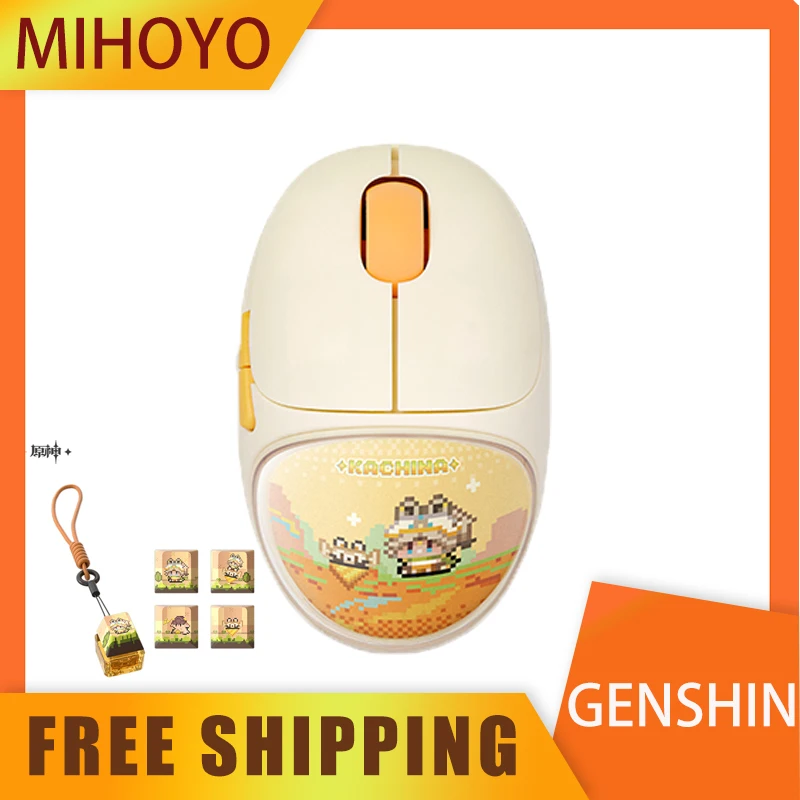 miHoYo Genshin Kinich Wireless Mouse Bluetooth Mouse Pad With Holder Keycap Pixel Game Peripheral For Pc Accessory Gift