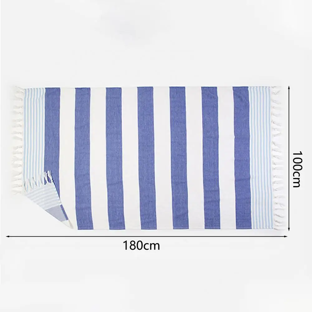 Simplicity Striped Designed Adult Bath Towel Tassel Design Sport Towel Swimming Pool Absorbent Large Towel Daily Use