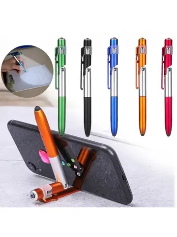 Multifunction 4In1 Foldable Ballpoint Pen with LED Light Phone Holder Night Read Writing Pencil Office School Student Stationery
