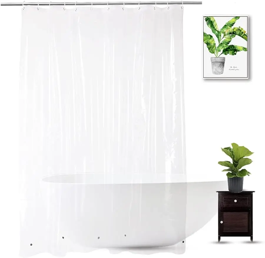 

Clear Shower Curtain Liner 72 x 75 inch, PE A Hea y Duty Shower Liner with 3 Weights, Transparent, 100% Waterproof