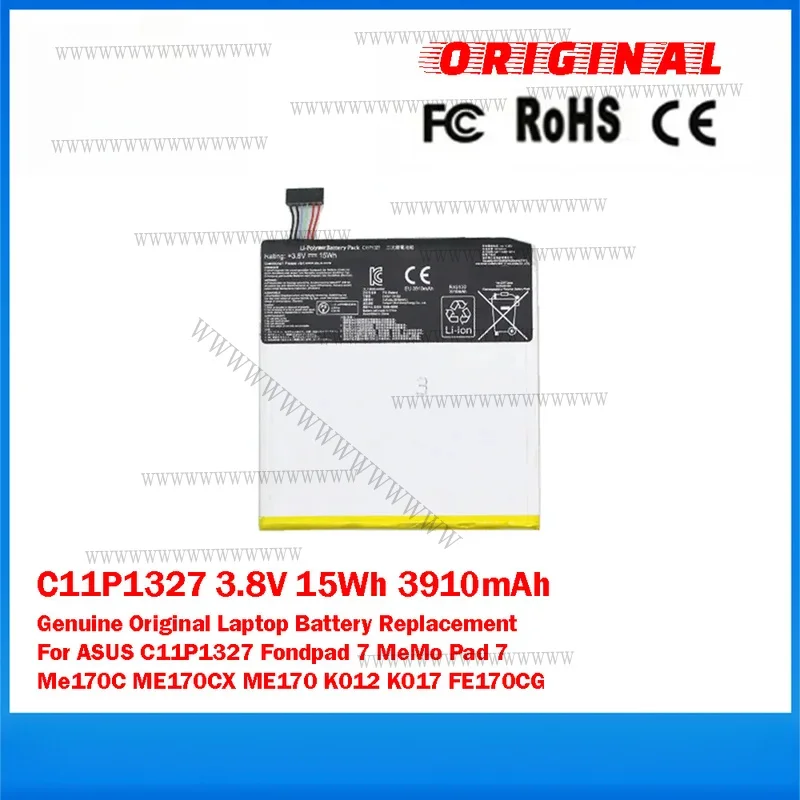 Оригинальный аккумулятор UU для ноутбуков ASUS C11P1327, Fondpad 7, MeMo Pad 7, ME170C, ME170CX, ME170, K012, K017, 3.8 В, 15 Вт·ч, 3910