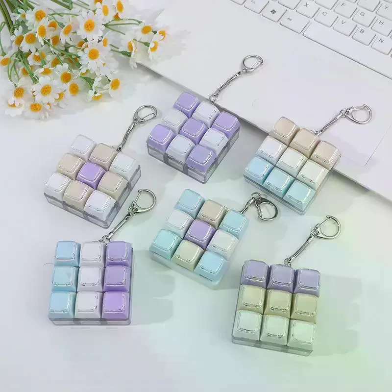 9 Keys Mechanical Keyboard Keychain Cute Creative Stress Relief Toy Key Pendant Bag Hanging Decoration For Adults Kids Gift