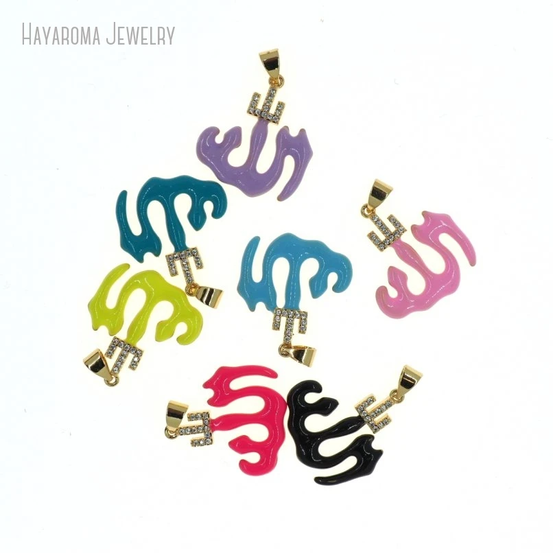 

10Pcs Enamel Pendant Jewelry Invisible Setting Metal Clear Cubic Zirconia Gold Color Allah Copper Islam Charms