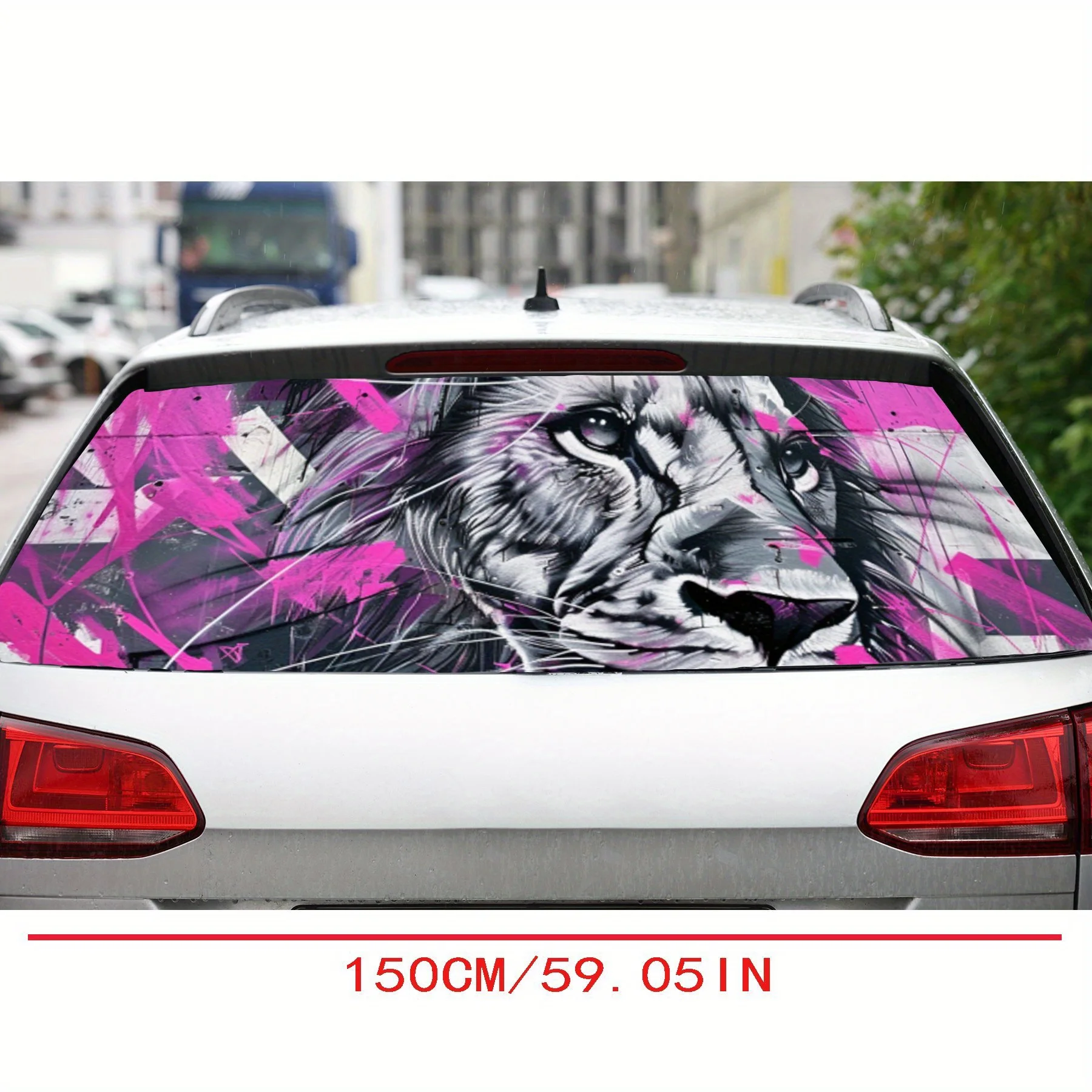 Cyber Pink Graffiti - أغطية فينيل للسيارة مثقوبة من مادة PVC على شكل أسد، ملصق متين للزجاج الأمامي الخلفي للسيارة، مظهر خلفي للسيارة مقاوم للماء
