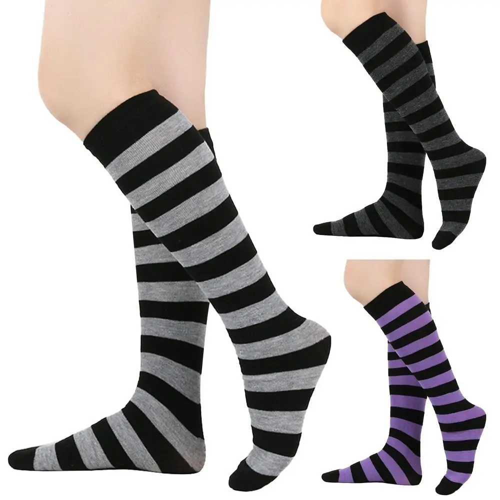النمط الياباني 9 ألوان مخطط جورب أسود أبيض وردي دافئ العجل جورب الركبة عالية منتصف أنبوب جورب النساء السيدات