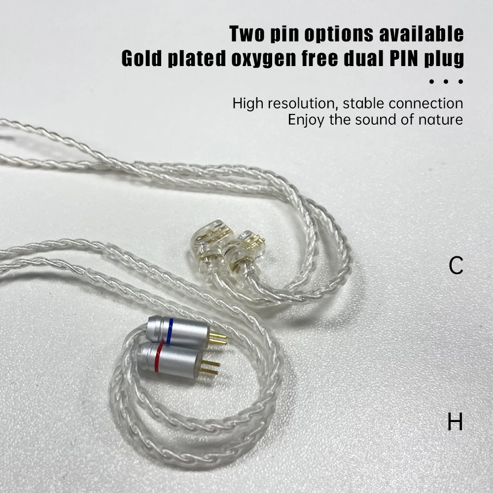 Kabel asli ND empat untai berlapis perak 3,5mm 0,75 pin ganda 0.78 kawat terupgrade dengan kabel earphone 2pin gandum.