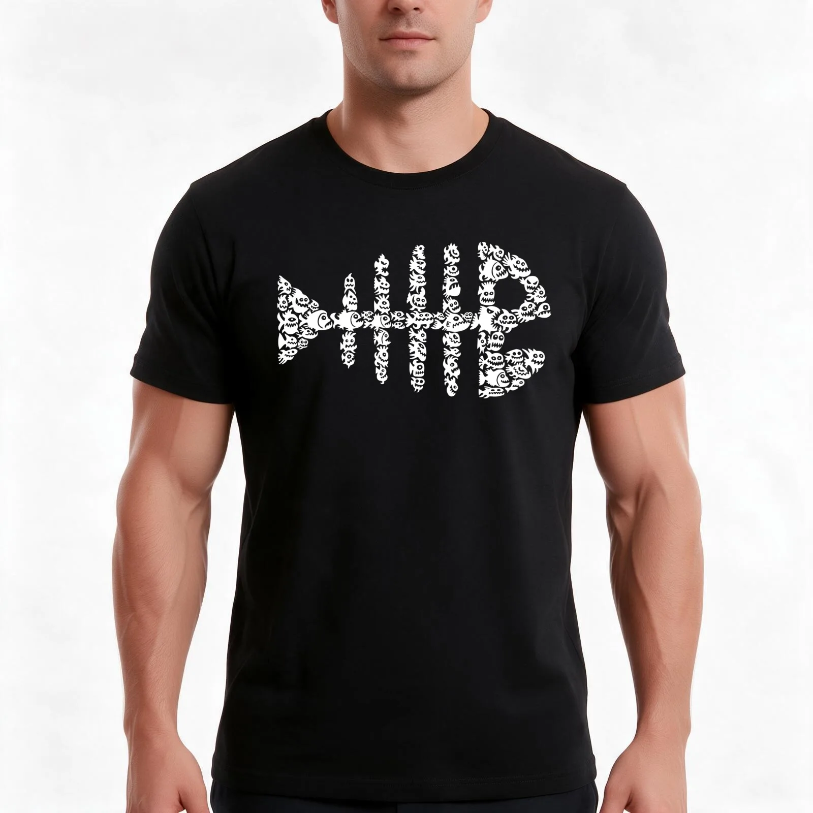 Fish Bone T-Shirt Summer Casual Cotton Tee Oversized Streetwear Tops Vintage Graphic Print Loose Fit Short Sleeve