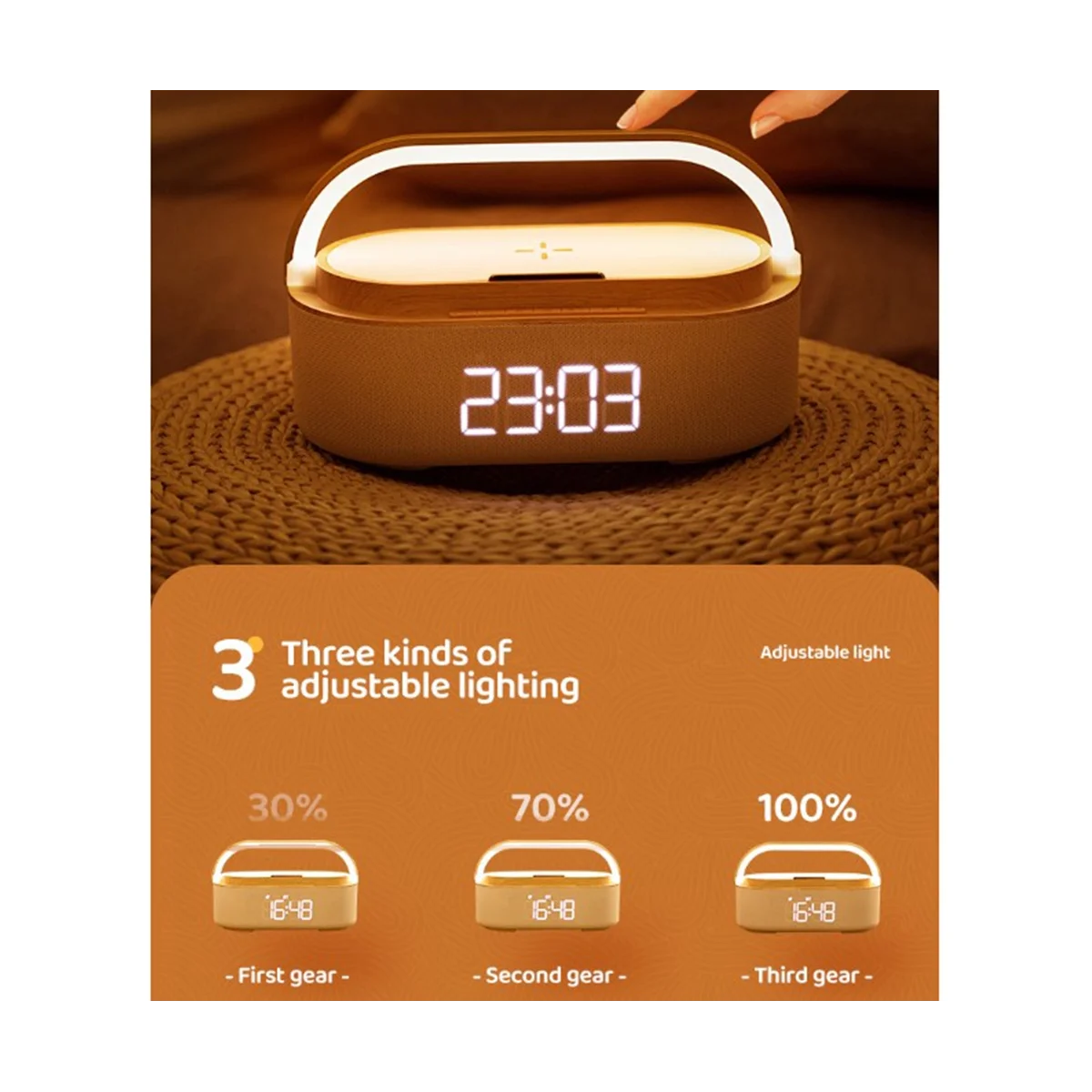 

1800MAh Bluetooth Speaker Digital Alarm Clock with Wireless Charger Clock Radio Night Light Dual Speakers Home Bedside