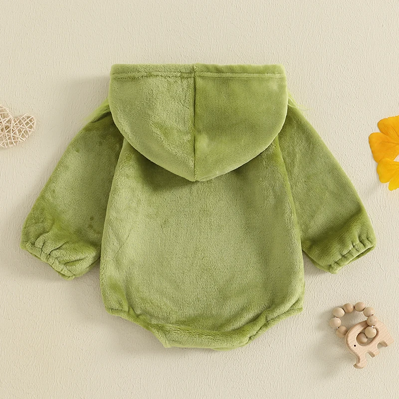 SUNSIOM 0-18 Months Baby Christmas Hood Romper Green Monster Fuzzy Long Sleeve Bubble Jumpsuit for Boys and Girls