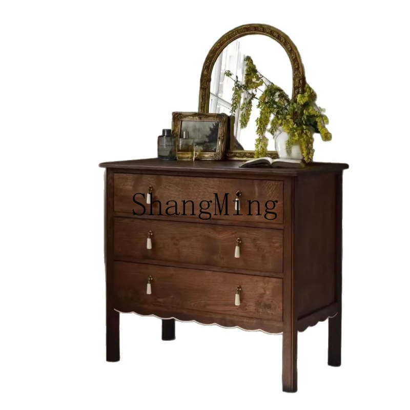 

FG retro black walnut chest solid wood multi-layer antique bedroom storage locker