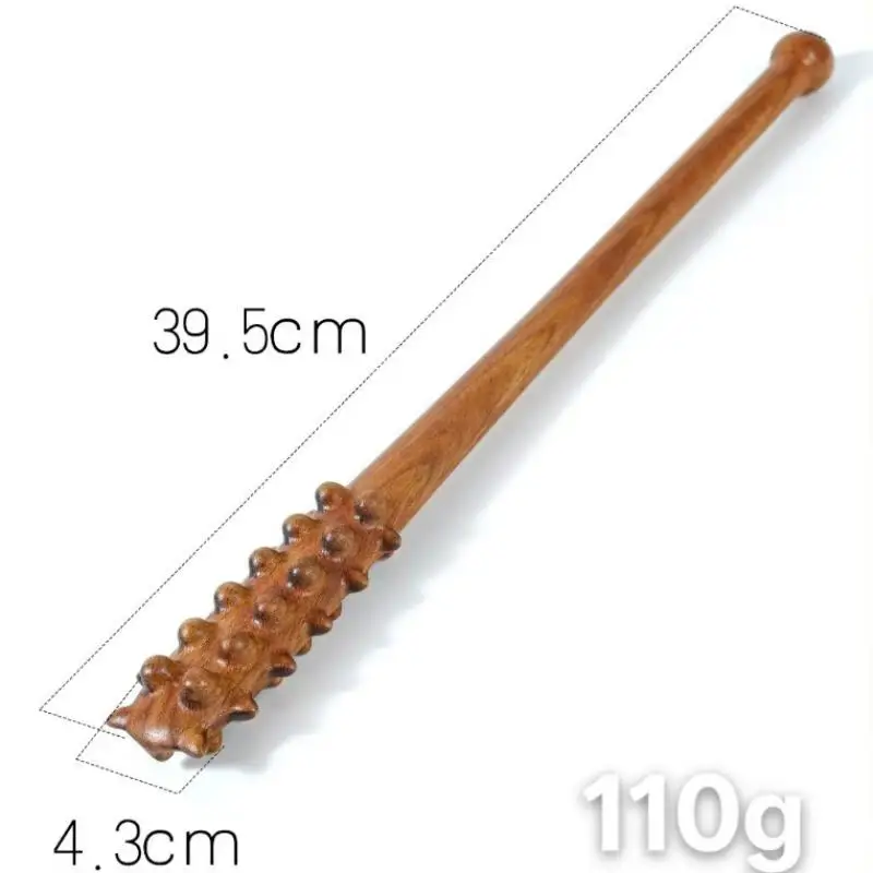 39.5CM Solid Wood Massage Stick With Spikes - Fitness Body Percussion & Acupressure Mallet For Muscle Relief, Back Scratcher
