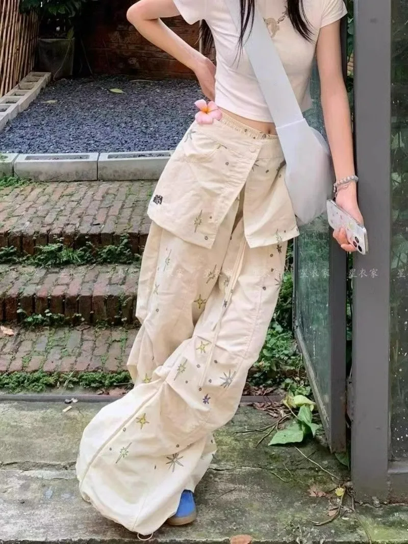 原宿 Y2K だぶだぶのカーゴパンツ女性の夏の新アメリカンヴィンテージハイウエストズボン高品質のファッションカジュアルワイドレッグパンツ