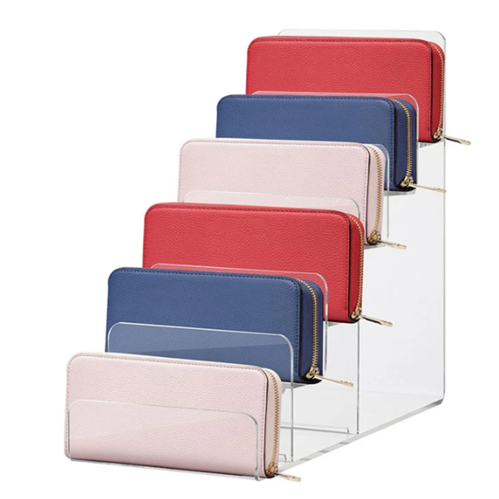 4/6 Tiers Acrylic Wallet Display Stand Jewelry Riser Display Rack Handbag Clear Storage Shelf Fashion Accessory Display