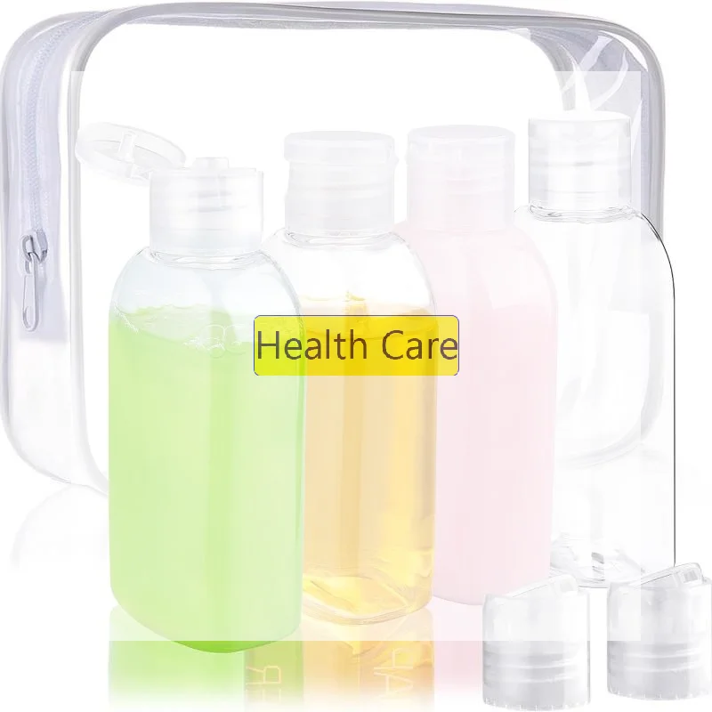1 Set Empty Shampoo Dispenser 100ml Travel Bottles With Label & Storage Bag Brown Transparent Plastic Bottle Multi-Use Containe