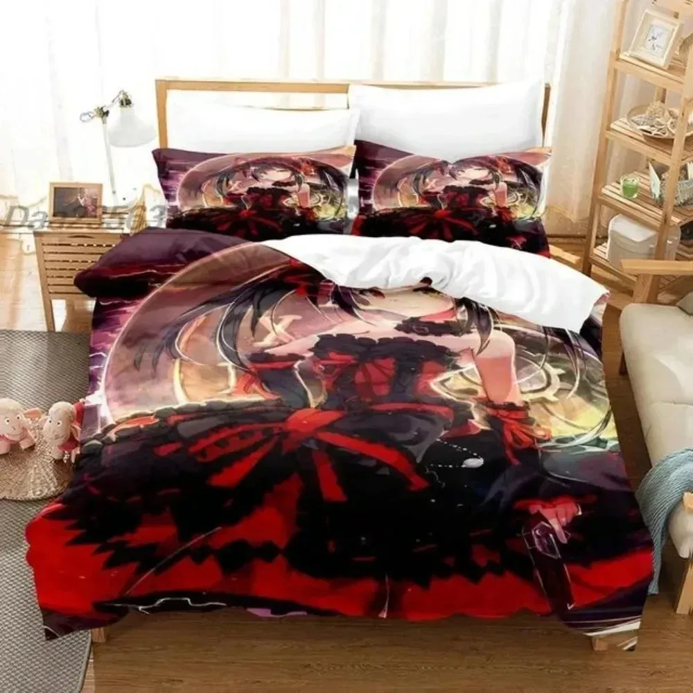 Anime Date A Live Kurumi Tokisaki Bedding Set 3D Printed Suitable for Bedroom Duvet Cover Set With Pillowcases Kids Home Textile