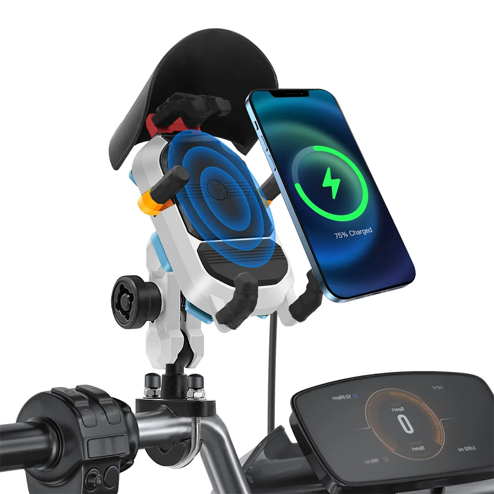 

Colorful High Quality Six-Claw Shock-Absorbing 15w Wireless Fast-Charging Cell Phone Holder With Anti-Theft Lock Handlebar Model