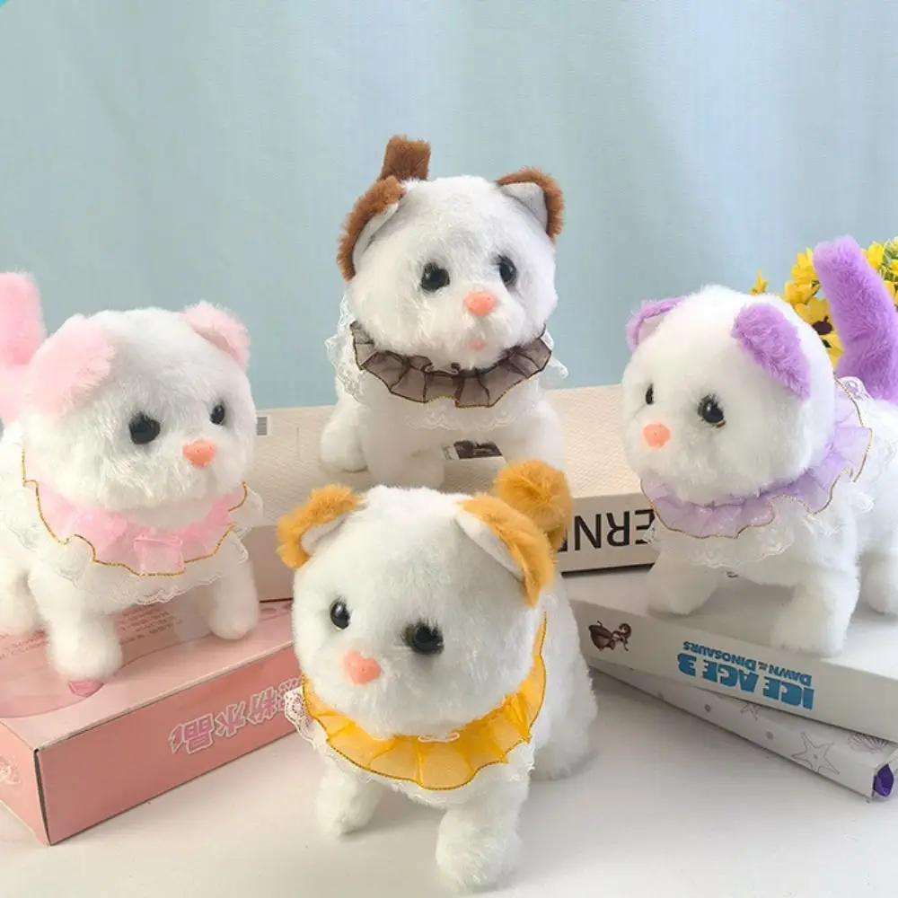 Animal de estimação eletrônico com som simulação elétrica gatos branco diy gato de pelúcia elétrico brinquedo de pelúcia bonito gatos eletrônicos crianças presentes