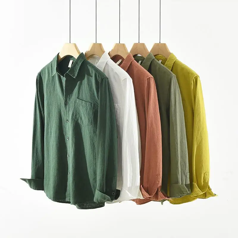 

Men's Long Sleeve Cotton Linen Shirt Casual Washed Pocket Shirt Comfortable Breathable Daily Wear Elegant Fashionable