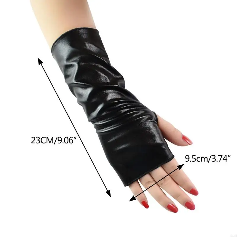 MXMB Gloves Short Fingerless Gloves Gloss Leather Dress Up Gloves for Daily