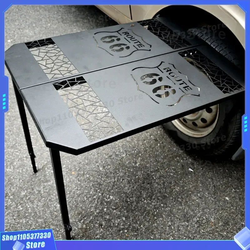 Portable Folding Metal Table for Car Tire Outdoor Camping Picnic Dining Cross Border Off Road Equipment New Arrival Gear
