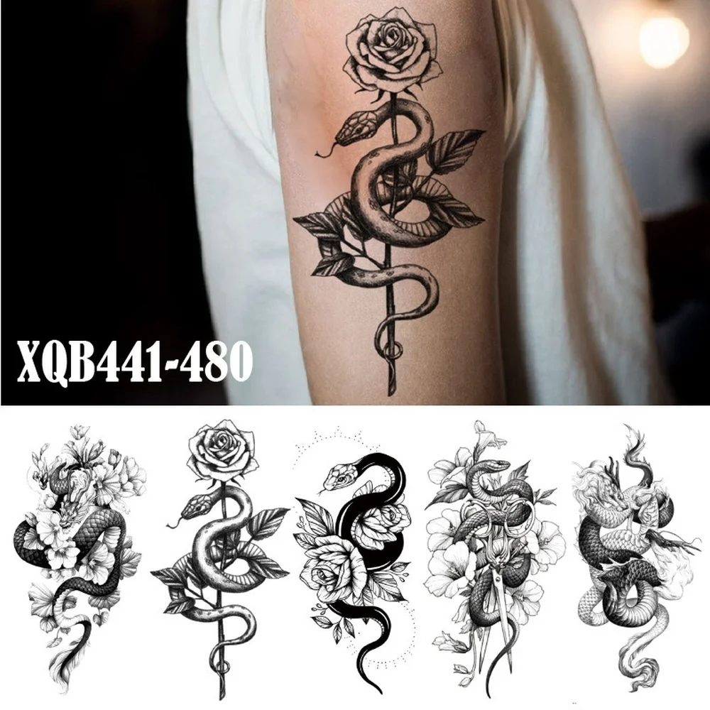 

Waterproof Tattoo Stickers Black Flying Dragon Snake Animal Lion King Wolf Tide Cool Domineering Arm Tatto Stickers Fake Tattoo