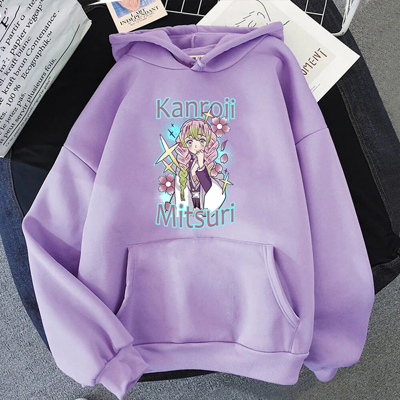 Anime Kanroji Mitsuri Print Sweatshirt Women\'S Casual Top Harajuku Fashion Hooded Sweatshirt Long Sleeve Pullover