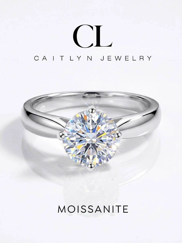 

925 Sterling Silver Fashiom Luxury 1CT Real Moissanite Diamond Round Simple Engagement Rings for Women Wedding Fine Jewelry