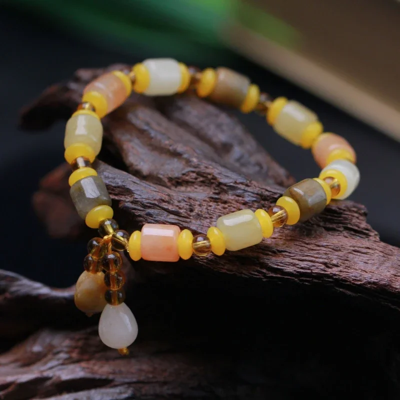 Golden silk jade multi-treasure single-circle bracelet, golden silk jade clear water color men's and women's fashion bracelet