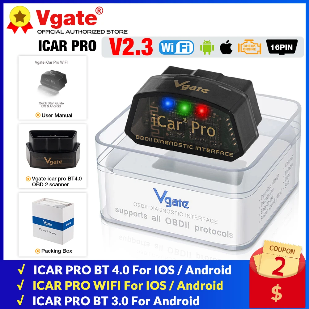 Vgate iCar Pro ELM327 WIFI OBD2 Scanner Bluetooth-Compatible 4.0 For Android/IOS Car Auto Diagnostic Tool PK ICAR2 ELM 327 V1.5