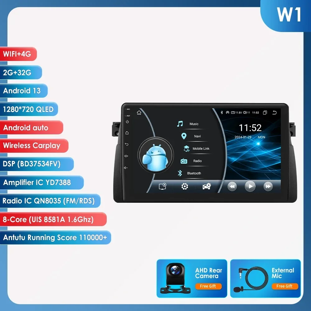OSSURET Android Autoradio voor BMW 3 E46 M3 318/320/325/330/335 1999-2006 Draadloze Carplay Auto Multimedia Stereo 6115 8 Core GPS
