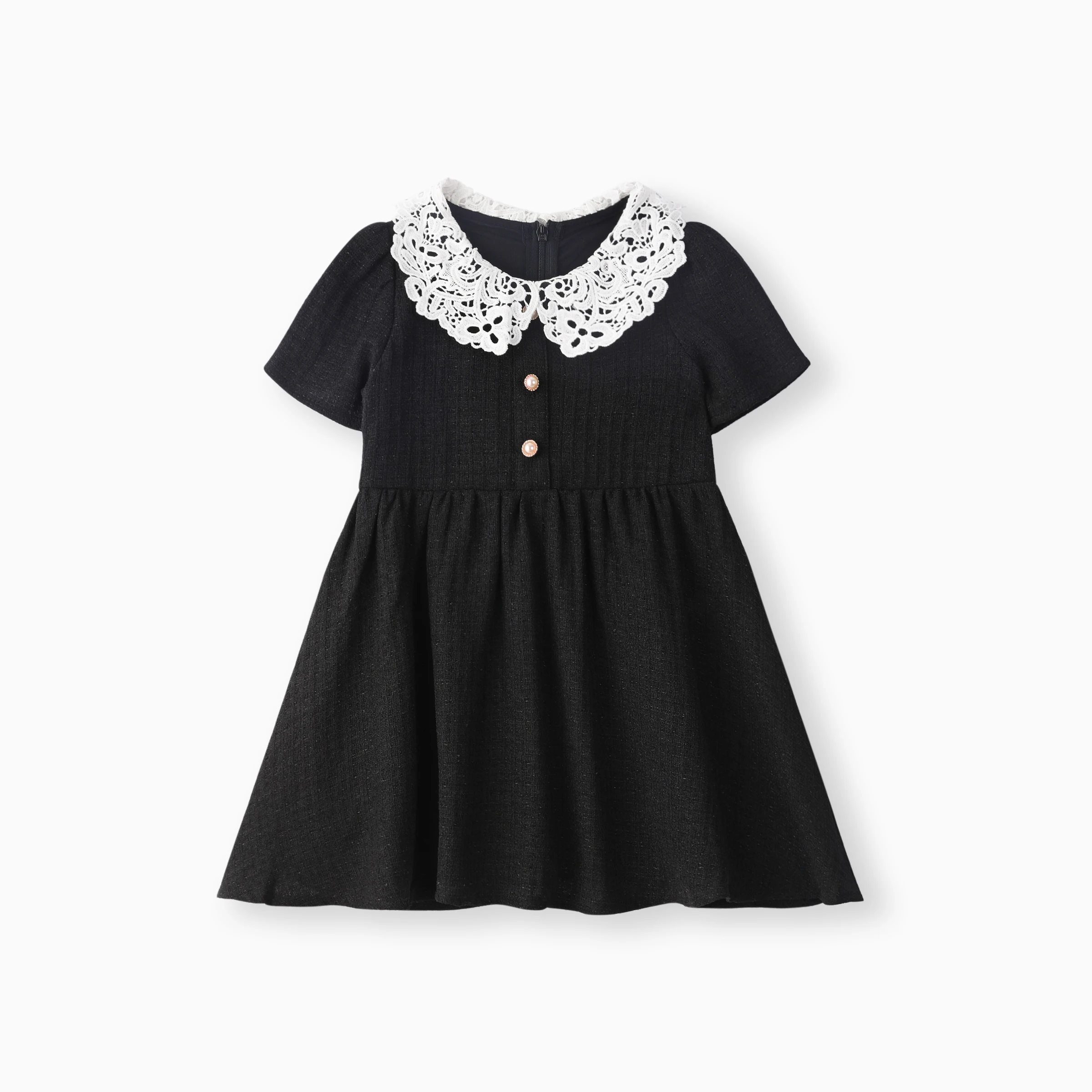 

Girls Black Elegant Lace Collar Design Dress With Sophisticated Style And Delicate Details
