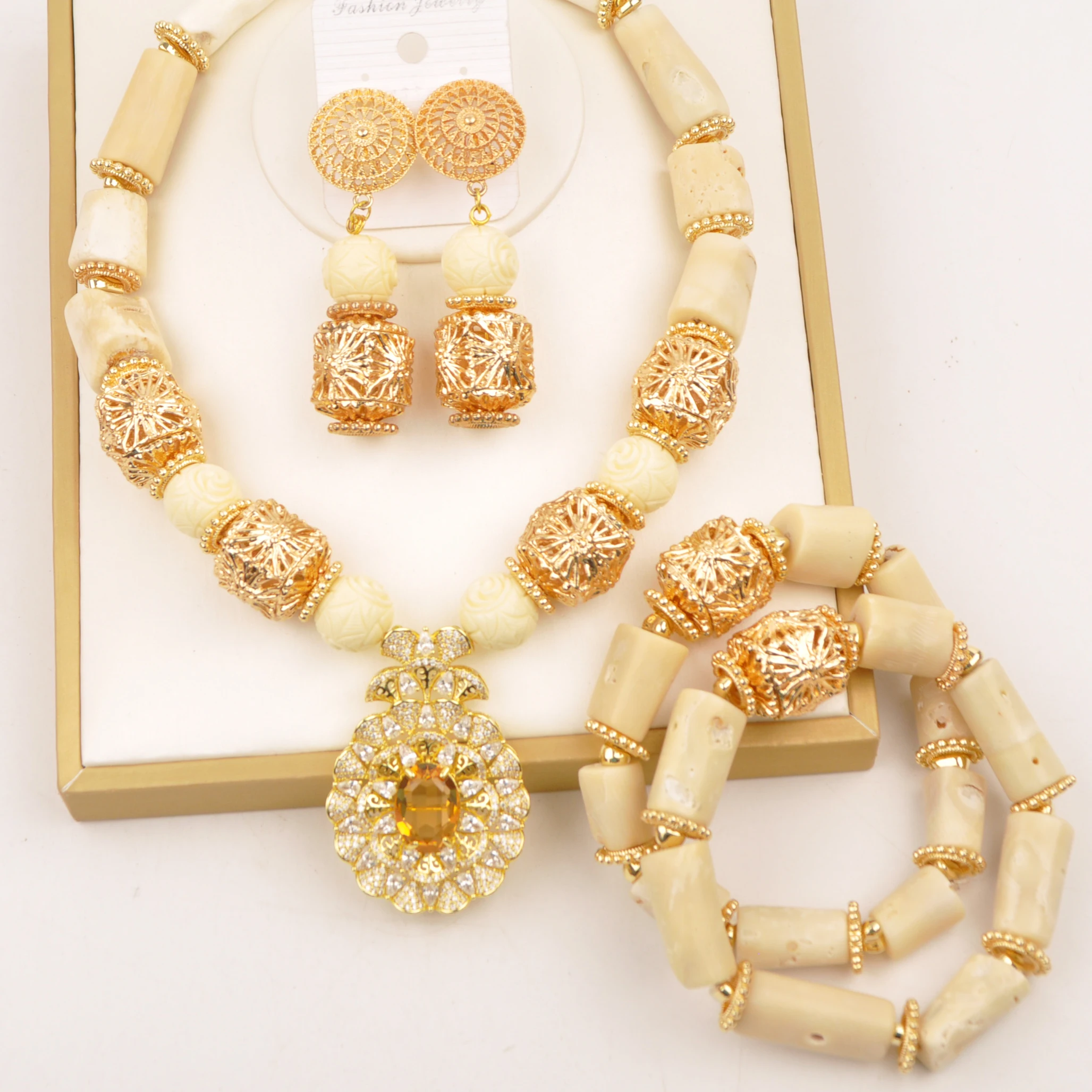 

African Wedding Coral Bead necklace Bridal Jewelry Sets