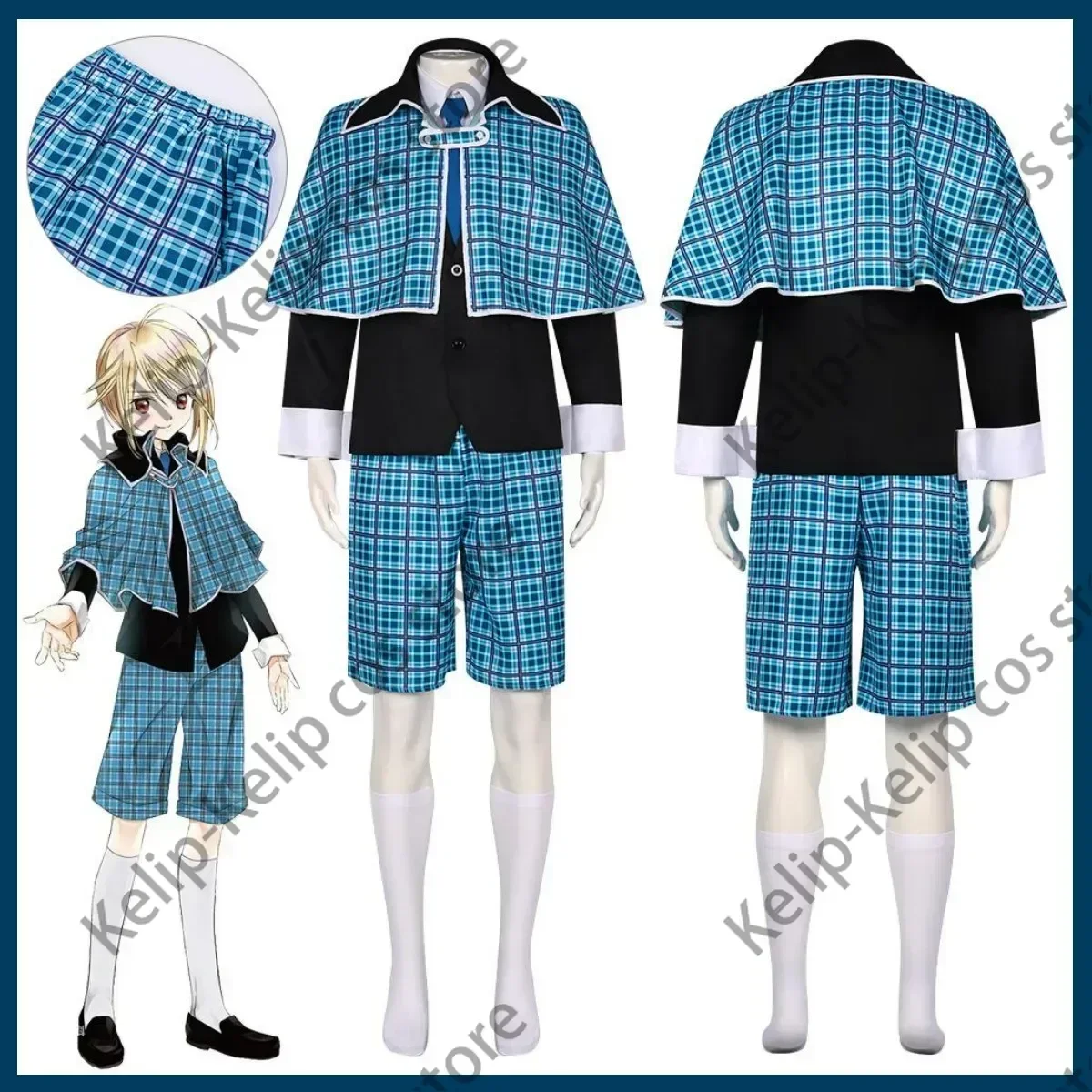 Anime Shugo Chara Hotori Tadase Cosplay Costume King`s Chair Wig Blue Lattice Shawl School Uniform Adult Man Campus Suit