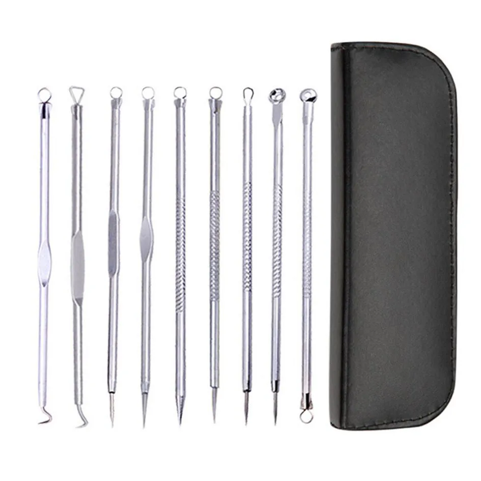 9in1 Stainless Steel Powder Acupuncture Double Head Teasing Acne Painful Performance Acne Pimples Needle Blackhead Beauty Kit