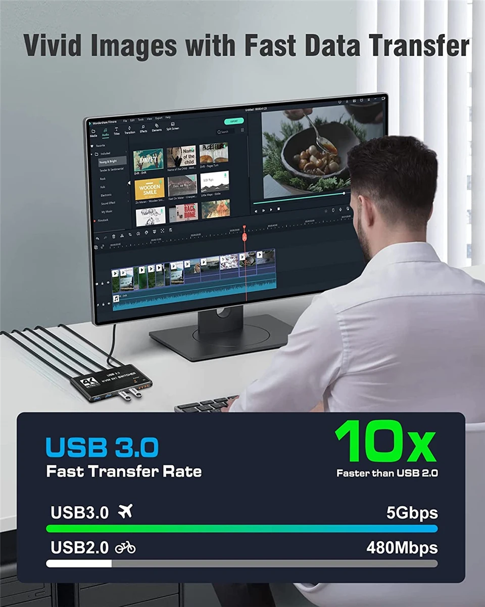 KVM-переключатель 4K USB 3,0, переключатель 8K HDMI-совместимый KVM-переключатель 2 в 1 для 2 ПК, совместное использование клавиатуры, мыши, EDID / HDCP принтера
