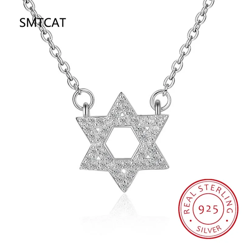 Star of David Pendant Necklace For Women Men 925 Sterling Silver Judaism Hexagram David Star Six-pointed Jewish Jewelry Choker