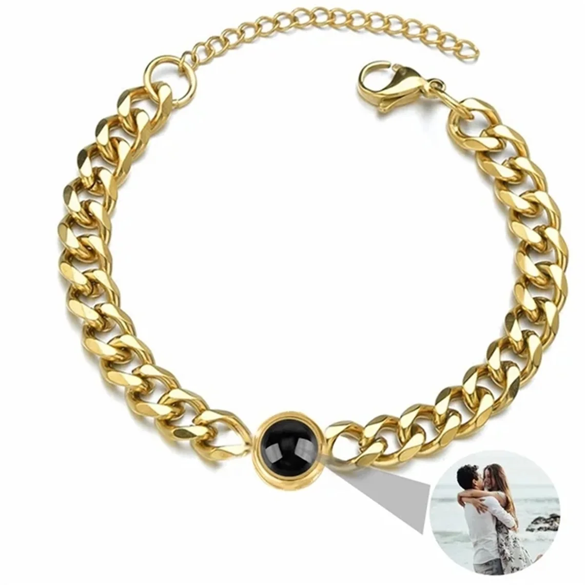 Custom Bracelet With Picture Inside Simple Men's Three-Color Thick Cuban Chain Personalized Projection Bracelet For Women Men