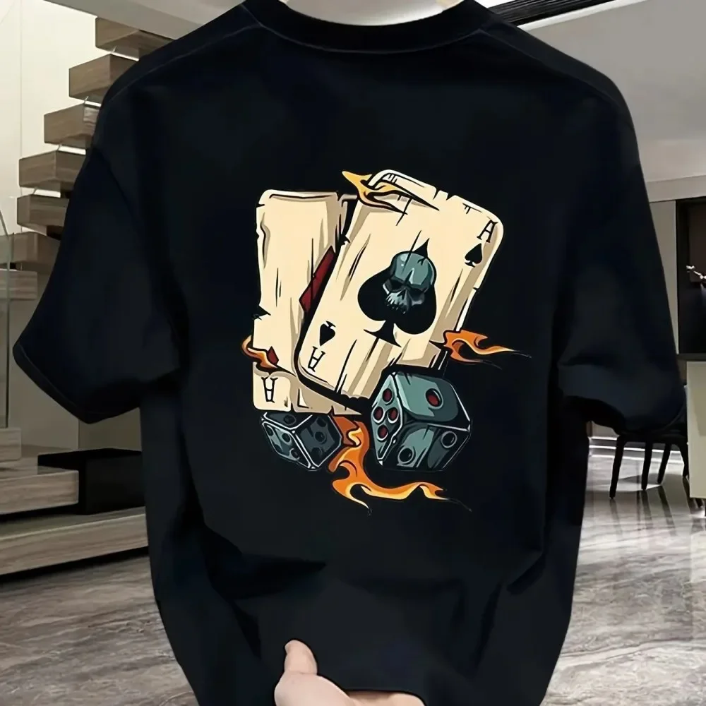 

Hot selling new men's poker dice print pattern round neck breathable T-shirt outdoor skin friendly casual top
