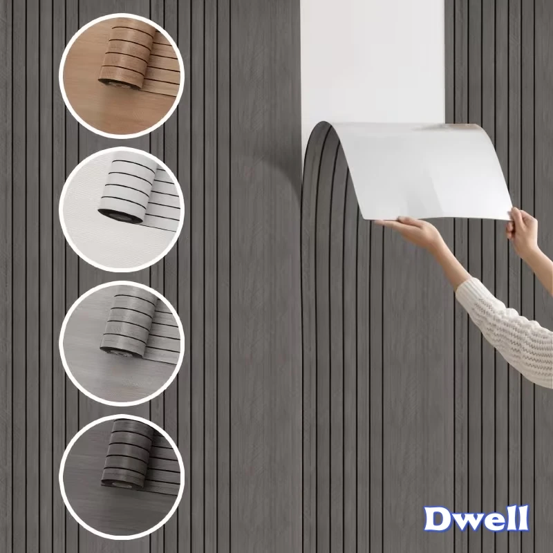 

Peel & Stick Wood Grain Wall Panel for Interior Decor 3D Half Slotted Waterproof Self Adhesive Wallpaper Bedroom Wall Renovation