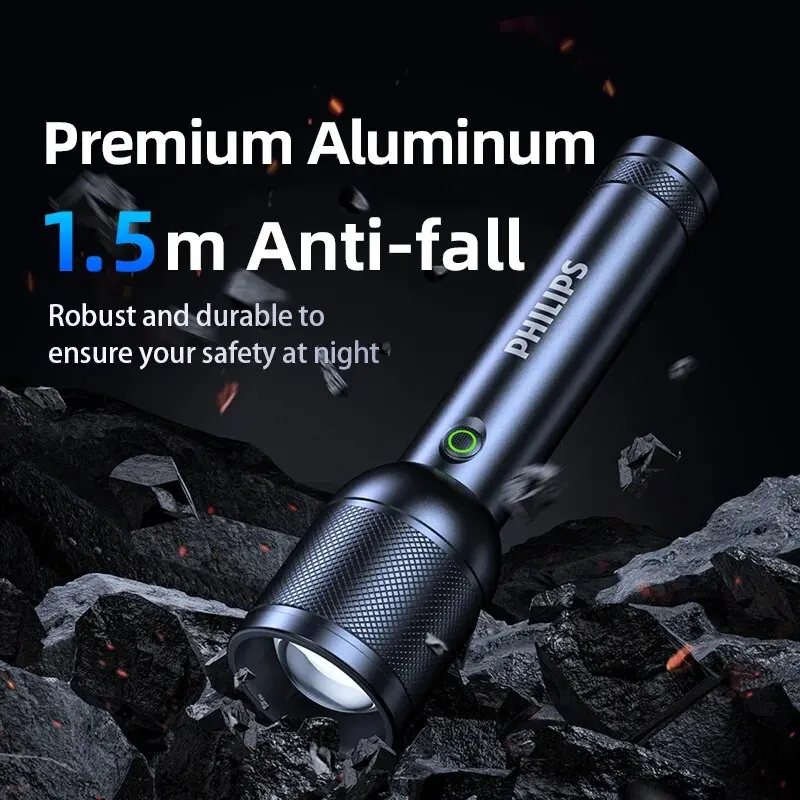 Philips SFL8168 Powerful Flashlight Adjustable Beam 4 Lighting Modes Shockproof Aluminum Alloy Outdoor Hand Torch Light